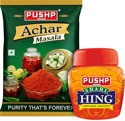 Image of Pushp Combo Pack - Achar Masala 500g & Strong Hing 20g | Pure & Authentic Indian Spices | Ideal for Pickles & Cooking | No Preservatives (Pack of 1)