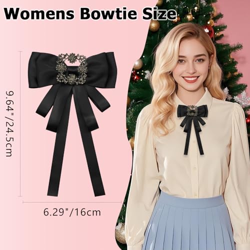 Bow Tie for Women, Womens Bow Tie Rhinestone Adjustable Pre-Tied Bowtie Solid Color Bowtie for Party Prom School2