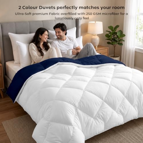 Image of AYKA Reversible Comforter 220 GSM Microfiber Reversible AC Comforter /Blanket for Winter /Quilt /Duvets for Queen Size Single Bed Comforter (60 * 90, Navyblue & White)| TC - 220