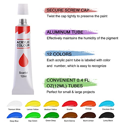 Art Supplies Set With 12 Acrylic Paints, 12 Watercolor Pens, 8 Brushes, Pre-Printed Paper Etc, Creative Painting Supplies Kit For Kids, Artist And Student #TOP2