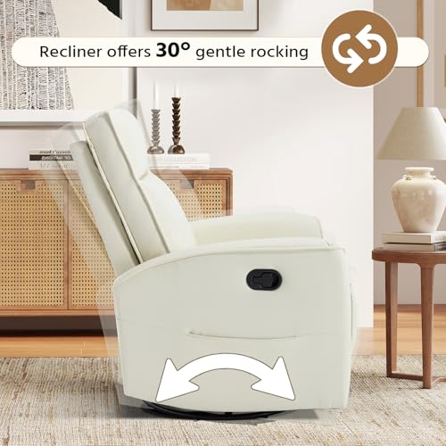 Image of HAOMARKETS Swivel Rocker Recliner Chair Set of 2, Manual Faux Leather Glider Rocking Recliners for Adults, 360 Swivel Nursery Reclining Sofa with Storage Pocket