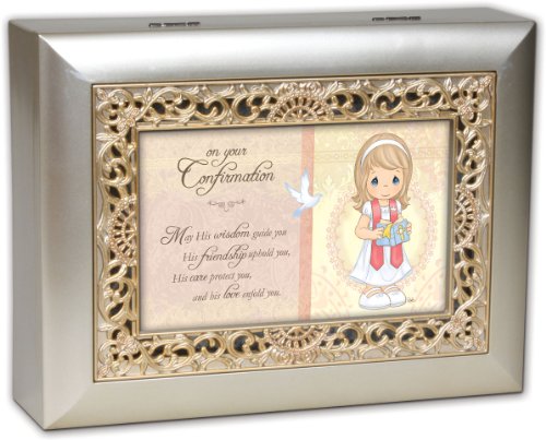 Cottage Garden Precious Moments Confirmation Girl Inspirational Champagne Silver Ornate Music Box Plays Friend in Jesus