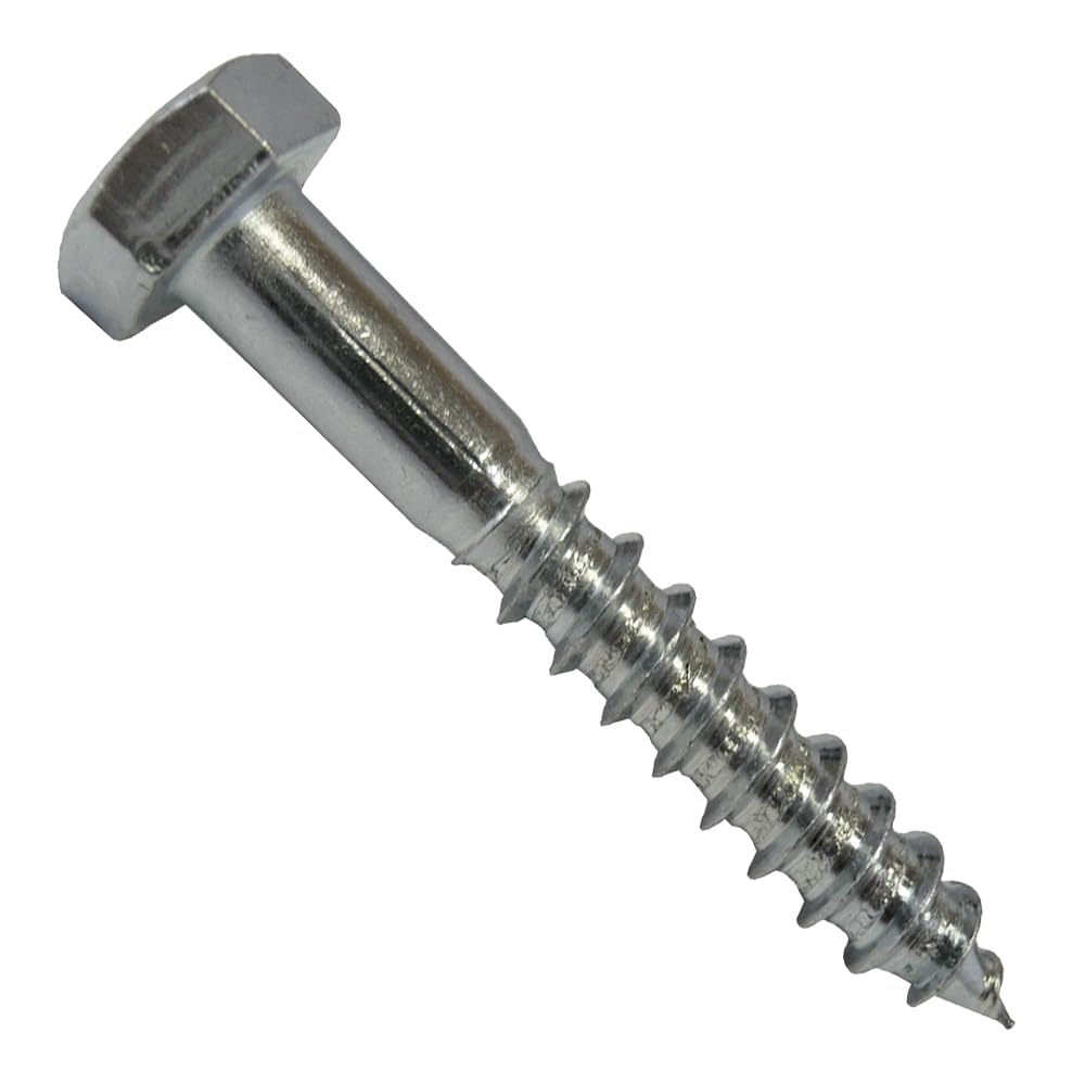 BricoLoco.com Tornillo tirafondos barraquero DIN 571 cabeza hexagonal. Acero galvanizado. Uniones madera metal. Fijación a pared con taco plástico o nylon. (M-10x180 mm., 50)