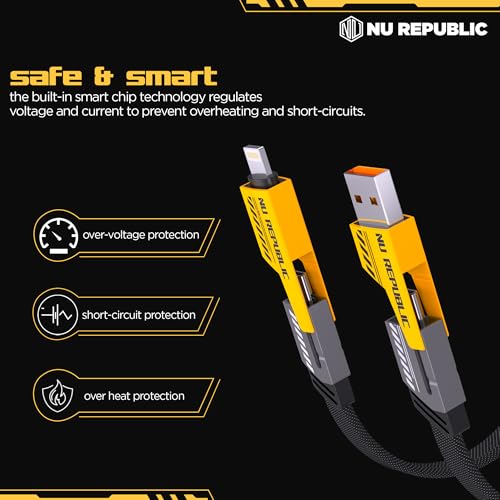 Image of Nu Republic Blaze Fusion-Q 65W 4-in-one 1.2m USB-A to Type-C to Type-C + Type-L Metal Connector Fast Data Charging Carbon Texture Braided Cable (Black)