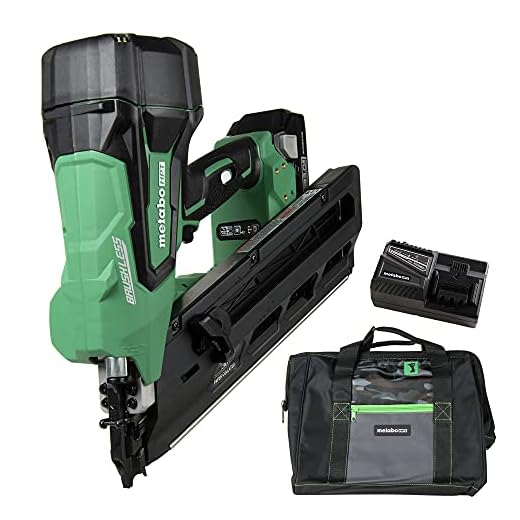 Metabo HPT 18V Cordless Framing Nailer, Brushless Motor, 2-Inch up to 3-1/2-Inch Clipped & Offset Round Paper Strip Nails, 3.0 Ah Lithium Ion Battery (NR1890DCS)