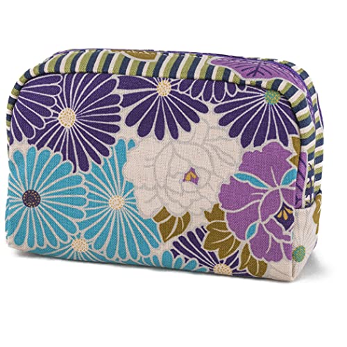 Small Makeup Bag for Women(Retro Flower Purple) Japanese Kimono Pattern Mini Cosmetic Bags Box Zipper Pouch