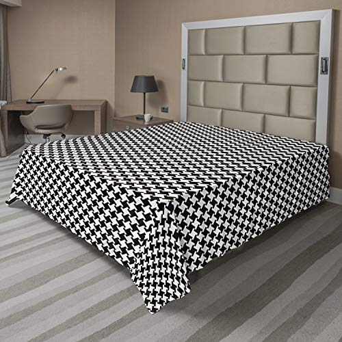 Ambesonne Houndstooth Flat Sheet, Monochrome Pattern with Classic Simple Ornament Repetitive Print, Soft and Comfortable Top Sheet Decorative Bedding 1 Piece, Full Size, Charcoal Grey and White
