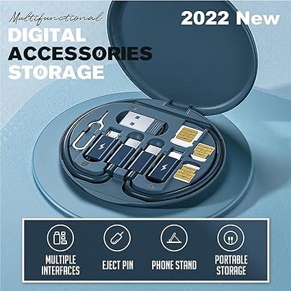 Image of Original 60W Fast Charging Multi-Function Data Cable Set Box Type C to Type C /USB-A /Micro-USB /Charging Line,Data Cable Storage Box,Mobile Phone Holder Kit Suitable for iPad Laptop Tablet etc.(APR25)