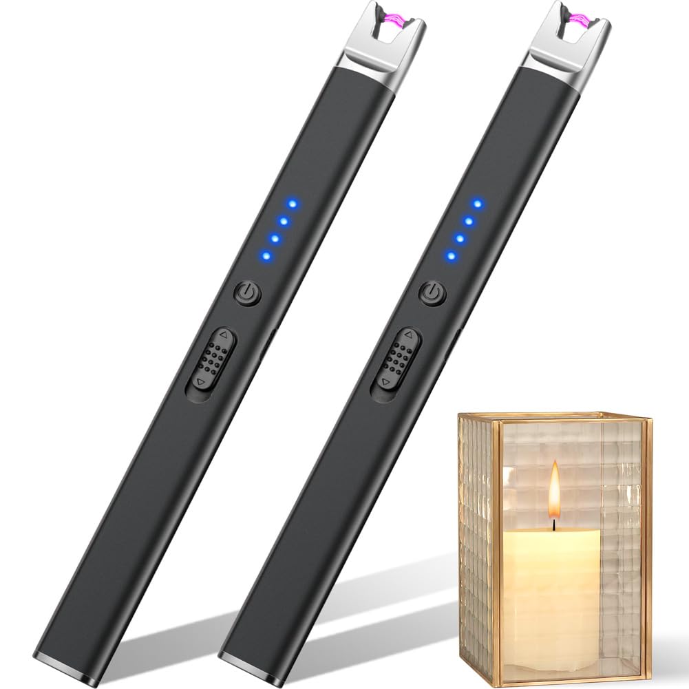 LcFun Lichtbogen Feuerzeug Elektrisch Stabfeuerzeug USB Aufladbar Elektrisches Feuerzeug Winddichtes Elektro Kerzenanzünder Plasma Feuerzeuge für Kerzen Anzünden, Gasherd (2 Stück Schwarz)