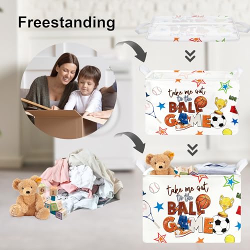 Image of Clastyle 36L Large Ball Basketball Football Tennis White Shelf Basket with Handle Collapsible Rectangle Volleyball Sports Toy Clothes Cube Storage Basket for Nursery