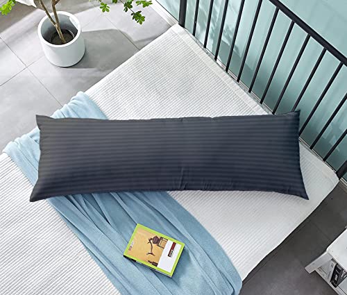Hotel Linen Klub Long Body Pillow - 1 Piece Crafted from 90GSM Supersoft Striped Microfiber Fabric Size: 45 x 120 cm Ideal for Side Sleepers Ultimate Comfort and Relaxation Dark Grey