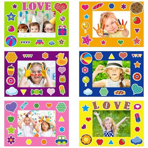 30Packs Picture Frame Crafts Kits for Kids Summer Spring Colorful Holiday DIY Foam Picture Frames for Christmas Girls Gifts Game Activities Teacher Gifts Preschool Bulletin Board Decoration