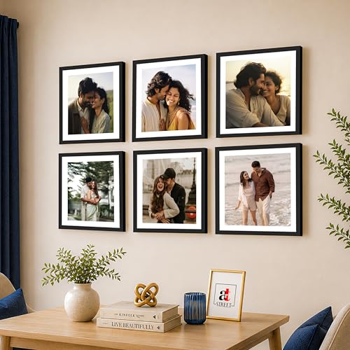 Image of Art Street Premium Photo Frame for living room, Classic Aesthetic Design Photo Frames for Photograph, Art Work, Kids Room Set of 6 (10x10 Inch, Black)