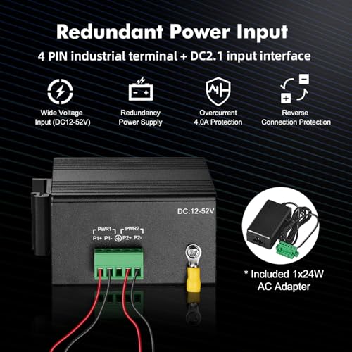 MokerLink 10 Port Gigabit Industrial DIN-Rail Ethernet Switch, Unmanaged IP40 Network Switch (-40 to 185°F), Mini Size, with Power Supply by MokerLink - Used condition - Image 4
