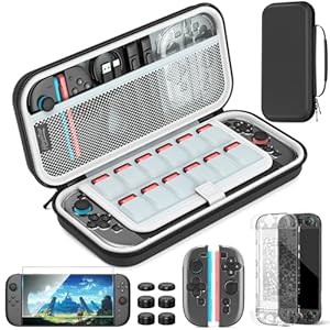 HEYSTOP Switch 2 Accessories Kit 2025 Upgraded ,Carrying Case for Nintendo Switch 2, Protective Switch 2 Cover with HD Screen Protector, Portable Travel Case with 12 Game Slots & 6 Thumb Grips, Black