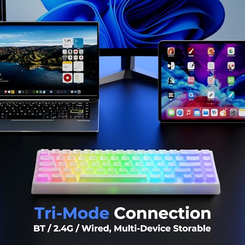 Image of HITIME XVX M67 Wireless 60% Percent Keyboard, QMK /VIA Topographic Gaming Keyboard, Tri-Mode Thocky Creamy Mechanical Key Board, Hot Swappable Gasket Mount RGB IMD Tech for Win /Mac, Miami Theme, White