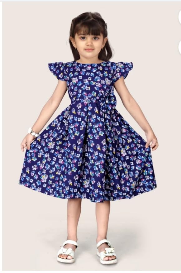 Image of Girls Pure Cotton Casual Round Neck Regular feet Multi Color Girls Gown Dress Half Sleeve Set of 3 pcs