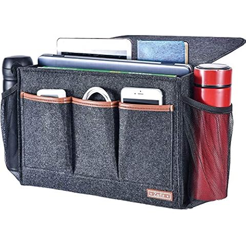 Zafit Bedside Caddy, 8 Pockets Large Size Bedside Storage Organizer Bedside Organizer Caddy for Magazine Remotes Phone (13.4'' x 18.1'' Large Size, Dark Grey) Cover