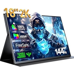 UPERFECT 2K 144Hz Portable Gaming Monitor 18″ 2560×1600 QHD 100% DCI-P3 FreeSync HDR Laptop w/VESA, Frameless Matte IPS Eye Care Second Monitor for Game Console (UGame K118)