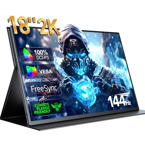 UPERFECT 2K 144Hz Portable Gaming Monitor 18″ 2560×1600 QHD 100% DCI-P3 FreeSync HDR Laptop w/VESA, Frameless Matte IPS Eye Care Second Monitor for Game Console (UGame K118)