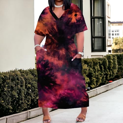 Image of SUZONANA Women Casual T-Shirt Dress V Neck Short Sleeve Solid Color Oversize Dress with Front Two Pockets