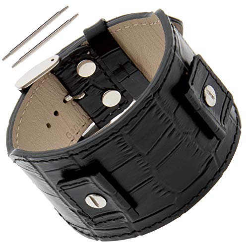 Gilden Gator-Grain Calfskin Leather Cuff Watch Band Bracelet Fc30 (Fits Watch Lugs 18-24 Mm, Black) #TOP9