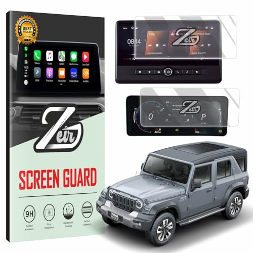 Image of ZEIR [2 PACK] Screen Protector For MAHINDRA THAR ROXX 2026 - AX3L, AX5L & AX7L - 10.25 Inch Infotianment & 10.25 Inch Instrument Cluster Touchscreen | TharRoxx Car Display Guard | 9H Hardness, Anti-Scratch & Water Resistant | HD Clarity MahindraThar Car Dashboard Accessory 2024-Running [Not Tempered Glass] (Thar R oxx [Info+Speedo])