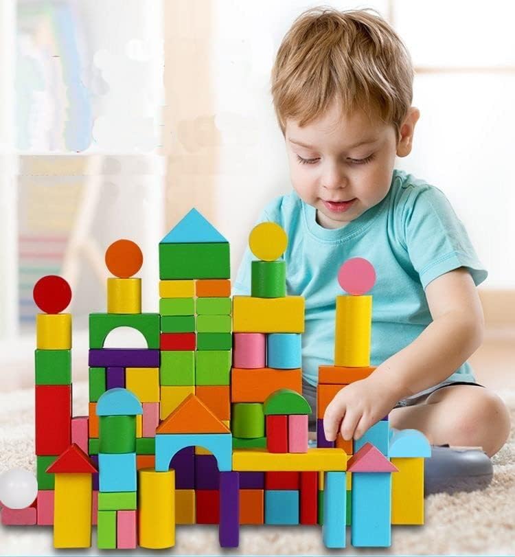 WY8 Wooden Blocks 100pcs Building Construction Toys Kids Construction Wood Toy Brick Set Educational for Age over 3 Years Boys Girls