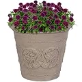 Sunnydaze 19.5-Inch Arabella Large Plastic Pot for Plants - Outdoor Double-Walled Polyresin Large Plastic Planter with Drillable Drainage Holes - Beige