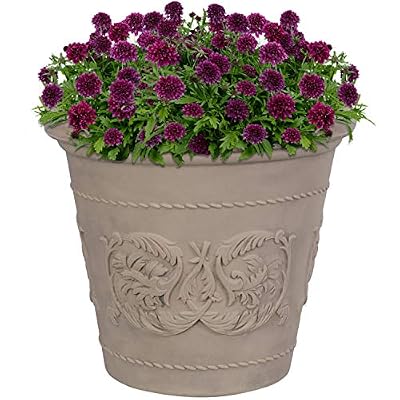 Sunnydaze 19.5-Inch Arabella Large Plastic Pot for Plants - Outdoor Double-Walled Polyresin Large Plastic Planter with Drillable Drainage Holes - Beige