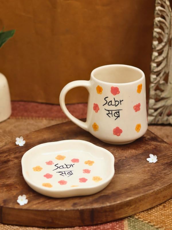 Image of WEAVING HOMES Handcrafted Ceramic Mug & Dessert Plate to Gift to Best Friend and Love Microwave Safe sabr Mug & Dessert Plate (Set of 2, Multicolor)