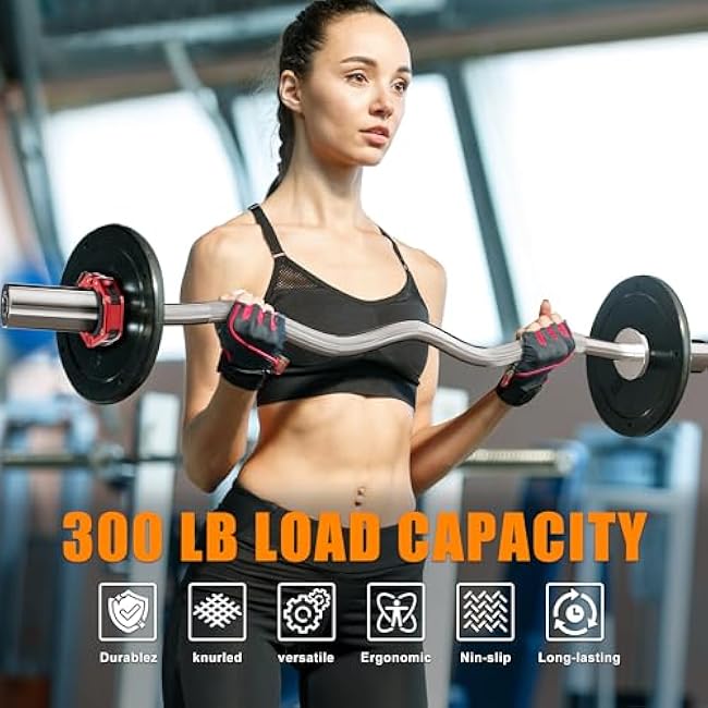 Holleyweb 2 Inch EZ Curl Bar for Biceps, Squats, Bench Press - Olympic Bar for Weightlifting & Powerlifting