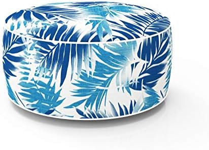 FBTS Prime Inflatable Footstool Ottoman Blue Leaf Round 21x9 Inch Patio Foot Stools and Ottomans Portable Footrest