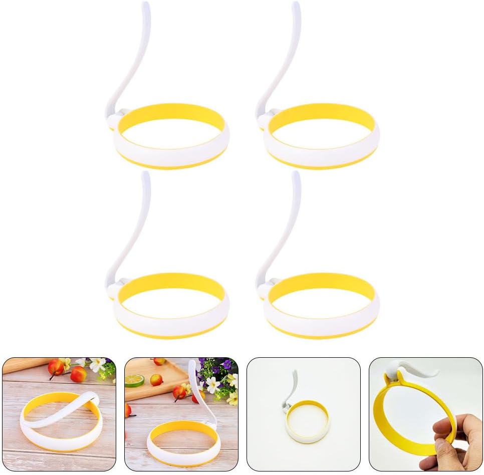 PRETYZOOM 4Pcs Nonstick Silicone Egg Rings 5 Inch Round Omelette Molds with Handles for Easy Cooking on Griddle and Frying Pan Food Grade Egg Mold Set for Breakfast Sandwiches and Pancakes