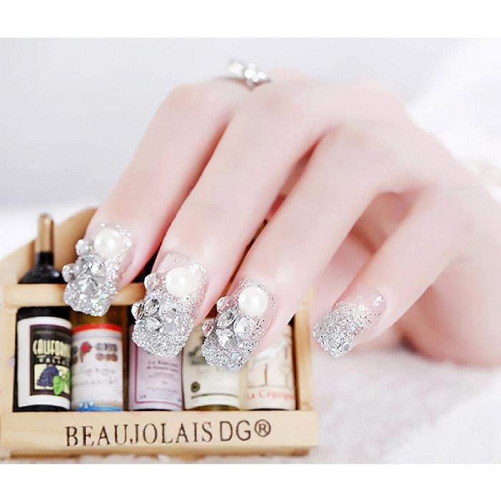ACiyD Donne Brillanti Fai da Te Unghie finte Ragazze simulate s Argento Nail Art Moda Testa Quadrata Unghie finte