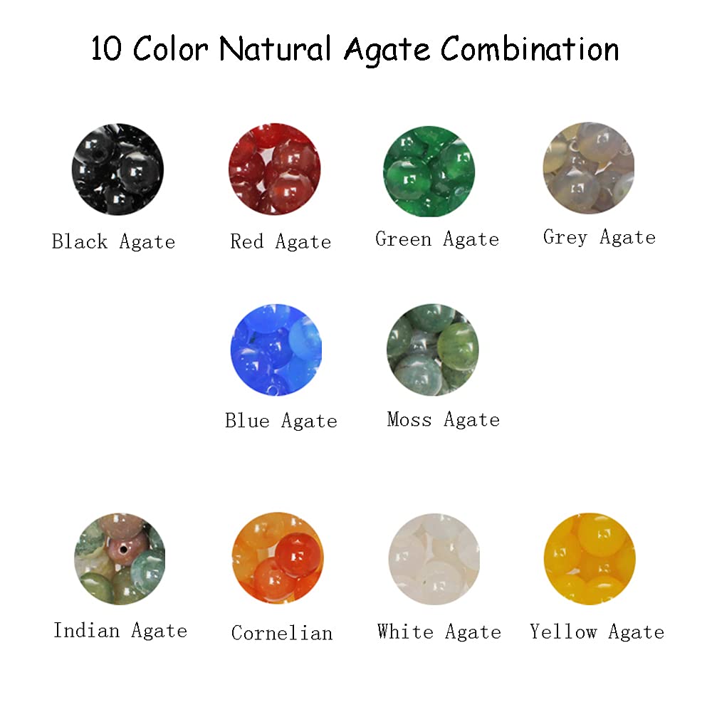 Juego de 200 cuentas de piedra redondas sueltas de 8 mm, color negro, rojo, verde, gris, azul, blanco, amarillo, cuentas de ágata musgo india para pulseras, collares, aretes, joyería