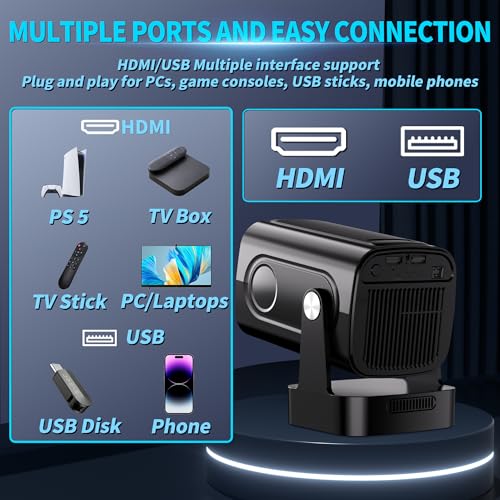 Image of Projector [Auto Focus & Native 1080P & Built-in Apps] Mini Portable Projector 1080P, 4K Full HD with WiFi 6 & Bluetooth 5.4, Auto Focus & Keystone, 270 Rotatable, Compatible with Phone /HDMI /USB,Black
