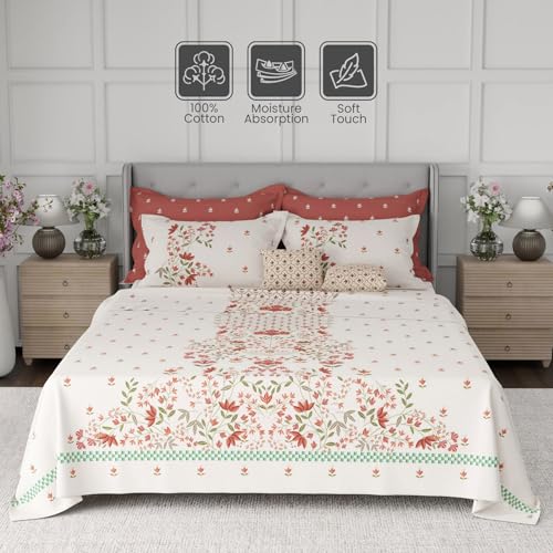 Image of BOUTIQUE LIVING Luxe Loom Embroidery 100% Cotton 600 TC Red & White Floral King Bedding Set