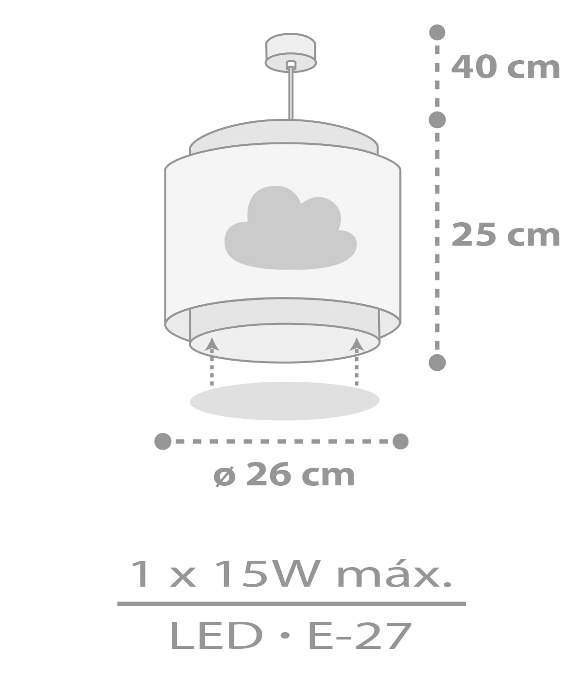 Dalber Lámpara Techo Colgante Infantil Baby Dreams Nube Gris 76012ME E27 | Incluye difusor de luz inferior extraible; Habitación niños; lámparas infantiles