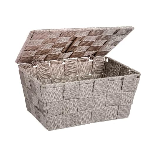 Wenko Cesta para el baño Adria con tapa taupe - cesta para el baño con tapa, Polipropileno, 19 x 10 x 14 cm, Taupe