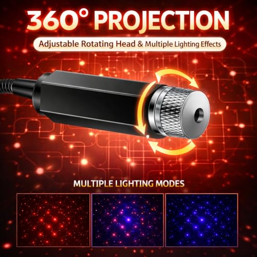 Image of Storejacks Interior Car and Room Roof Star Laser Light with LED Starry Galaxy Projection, USB Powered Ambient Atmosphere Projector for Home Decoration, Bedroom, Car Interior Mood Lighting
