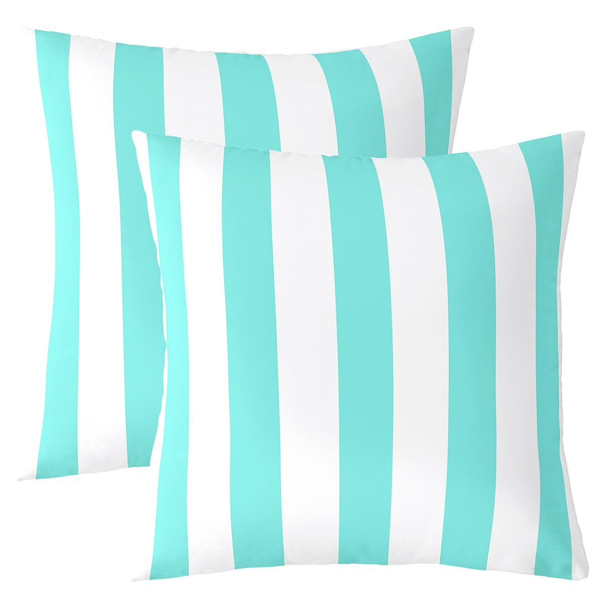 Homewish Teal White Striped Decorative Cushion Covers 60 x 60 cm Set of 2 — image 1