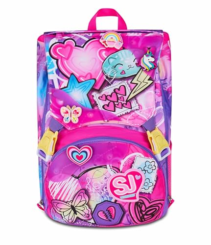SJ GANG STYLE JAM GANG Zaino Scuola Estensibile Big, Fucsia, Zaino con Divisorio Interno, Tasca Superiore con Patch Riposizionabili, Tasca per Borraccia, 24 L, Zaino Scuola Elementare, Zaino Bambina