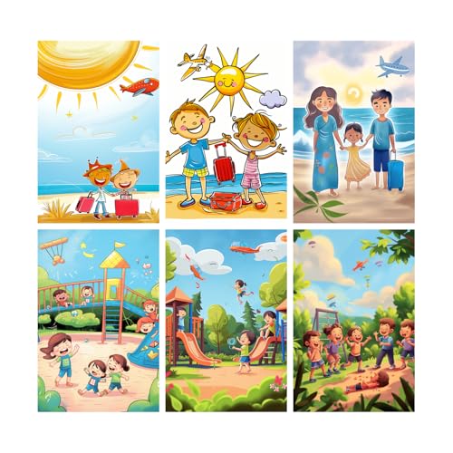 Image of SiddArtify Happy Kids Summer Vacation - Playground Art Prints Set - Sticker - 12x18 Inch - Pack of 6 Wall Room Decoration art Poster Prints