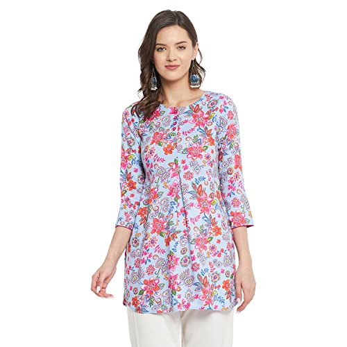 Image of Tissu Women's Green & Pink Floral Printed Kurti