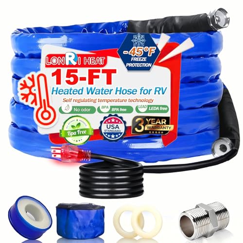 Image of 15 FT Electrically Heated Water Hose for 5 /8 inch Inner Diameter,Antifreeze to -20F /-28C with Energy-Saving Thermostat & 3 /4 inch Adapter Garden /RV /Camper /Livestock /Agriculture /Kennels