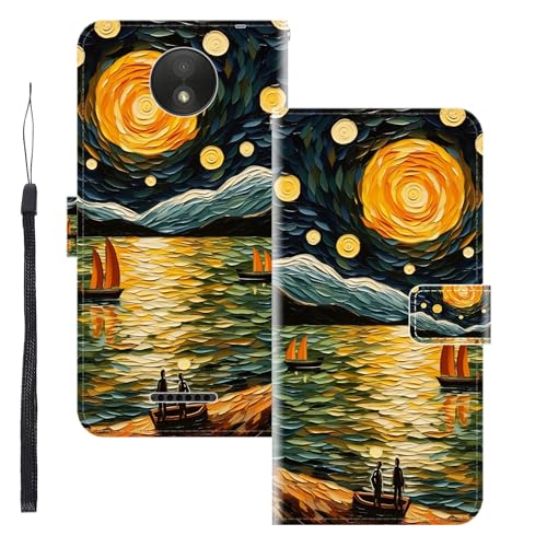 WUACYEAMING Funda para Motorola Moto C Plus 2017,con Soporte/Ranura de Tarjeta Cubierta Premium Magnético Suporte TPU Protectora Fundas PU Cuero Flip Multifuncional El mar y los Barcos