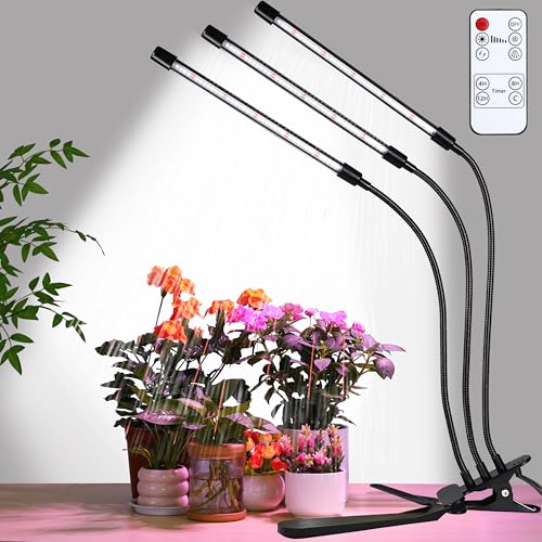 クリップ式植物育成ライト 屋内植物用 126LED フルスペクトル 赤白光 植物育成ランプ フレキシブルグースネック 4/8/12時間タイマー付き 3つのスペクトルモード 10段階調光可能 3つのヘッド HYJAJZZWL-RW-42-03
