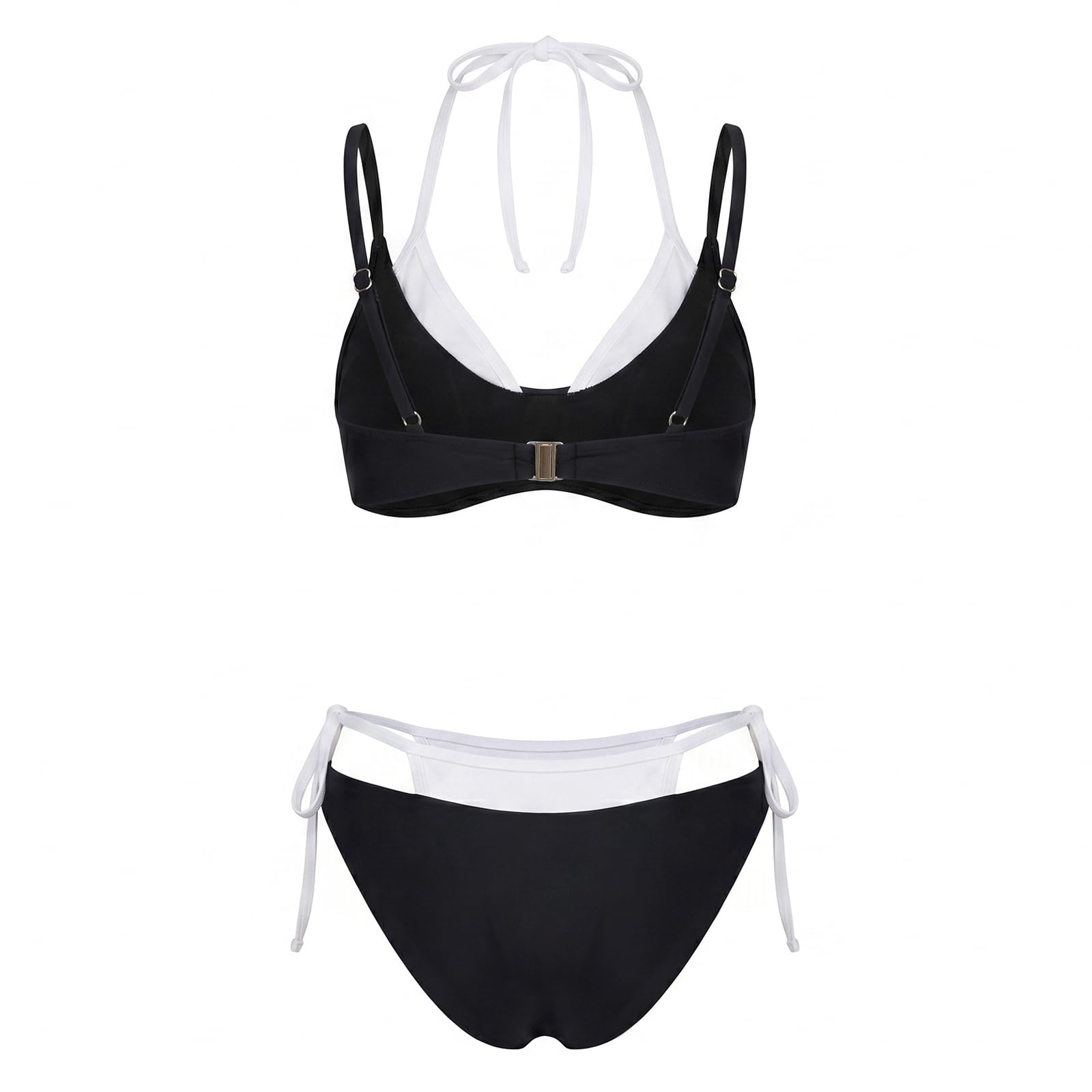 Sexy outfit Damski komplet bikini typu stringi wiązany na szyi Dwuwarstwowy strój kąpielowy z blokiem kolorów, wiązany po bokach na imprezę przy basenie na plaży