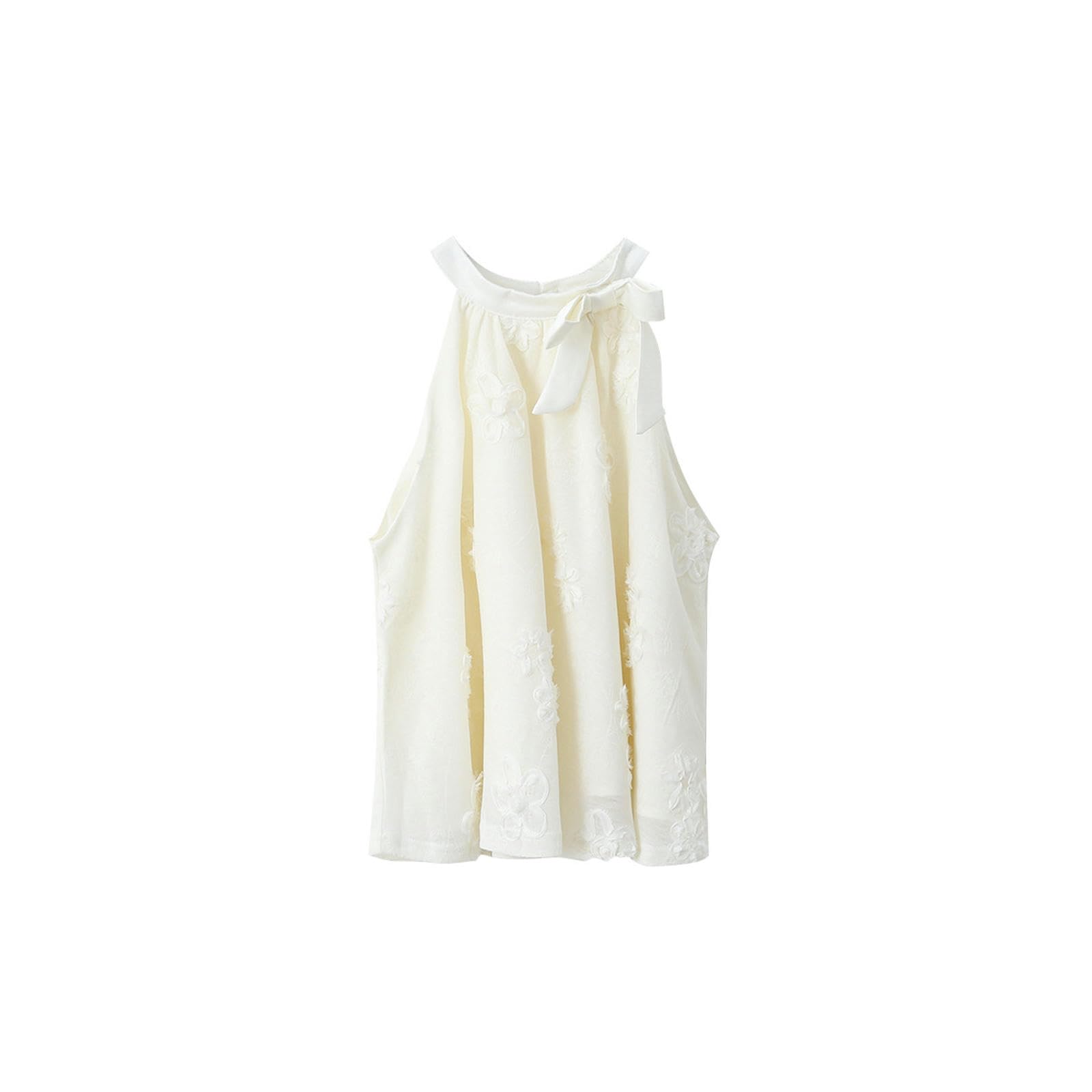 Top sin Mangas con Cuello Halter de Jacquard para Mujer en Verano, y Top Elegante - Albaricoque - Talla única